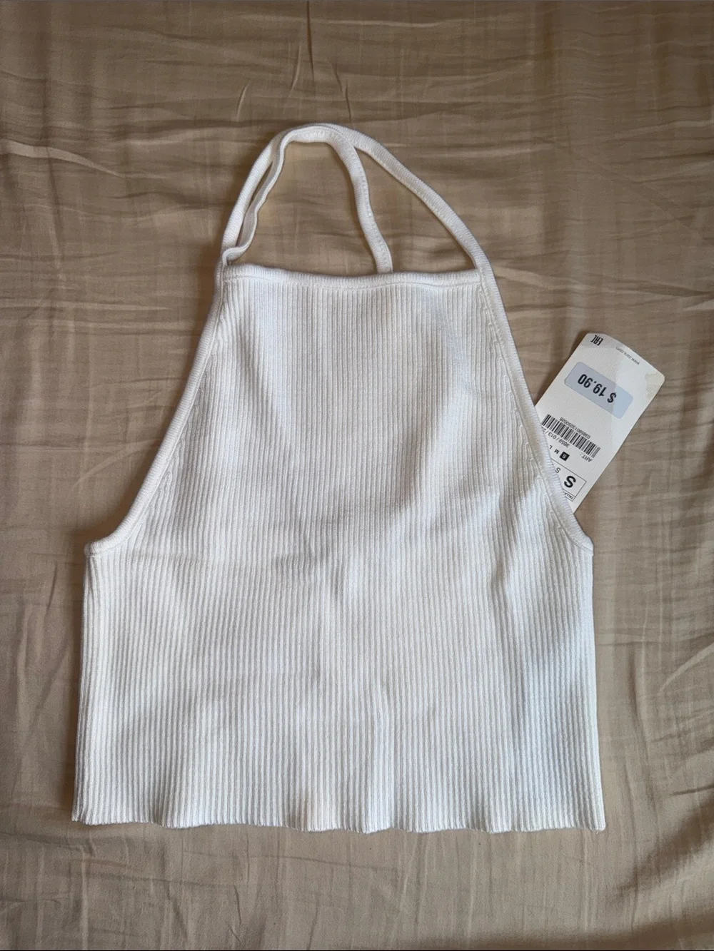 Zara White Ribbed Halter Crop Top